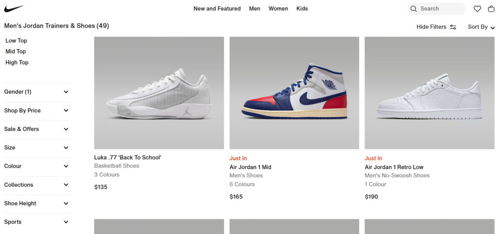 Nike By You color selection screen