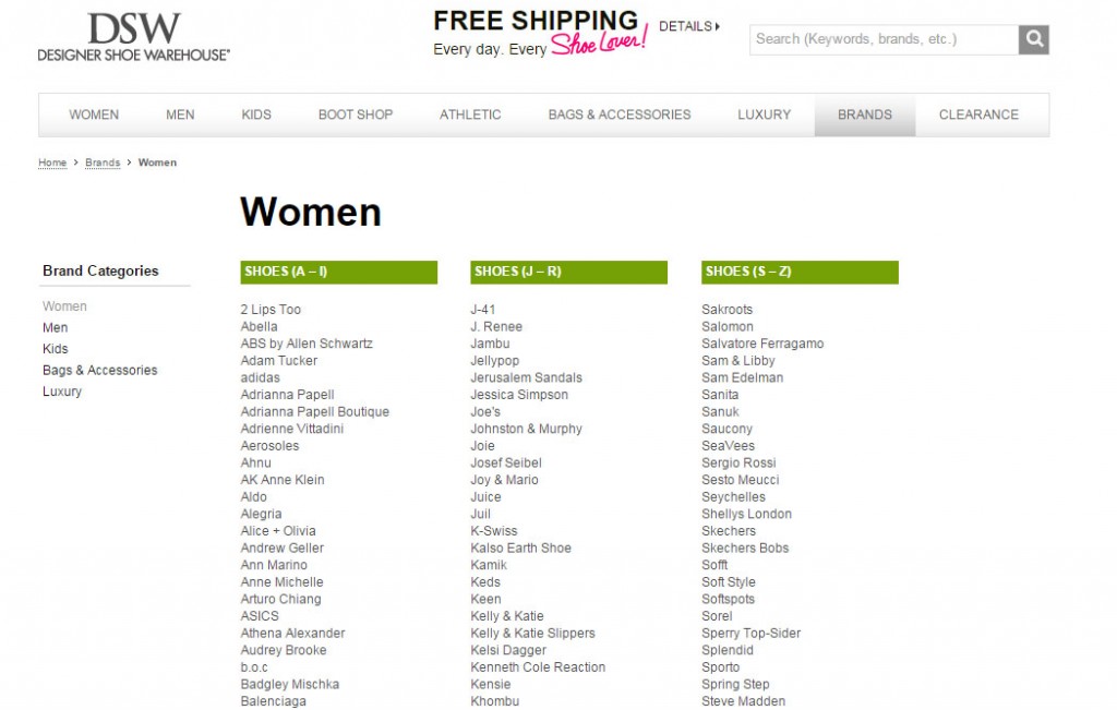 DSW shoe brands