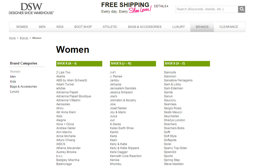 dsw shoes online website