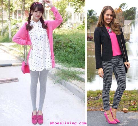 pink shoe grey legging